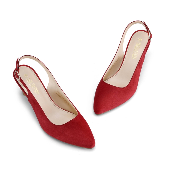 Pointed Toe Kitten Heel Slingback Pumps - RED SUEDE - 3